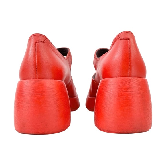 CAMPER Thelma Bright Red Curved Block Heel Leather Mary Jane Loafers sz 40 - Picture 5 of 8